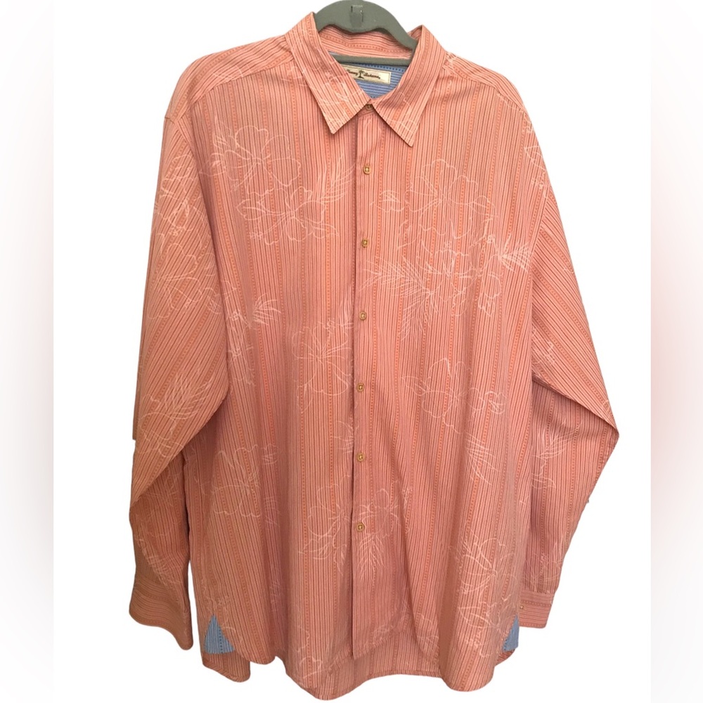 Tommy Bahama Long Sleeve Hibiscus Flower and Stripes Button Down Shirt Sz XL